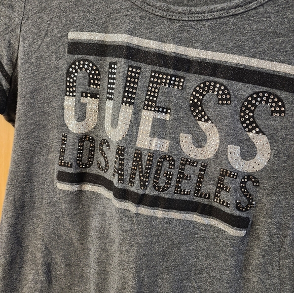 Womens Guess T Shirt Grey w Rhinestones Size L 100% Cotton - Picture 3 of 6